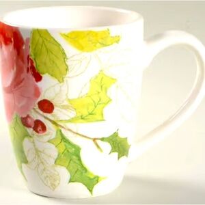 Paula Deen Porcelain Holiday Floral Mug w/Rose. Dishwasher Safe.